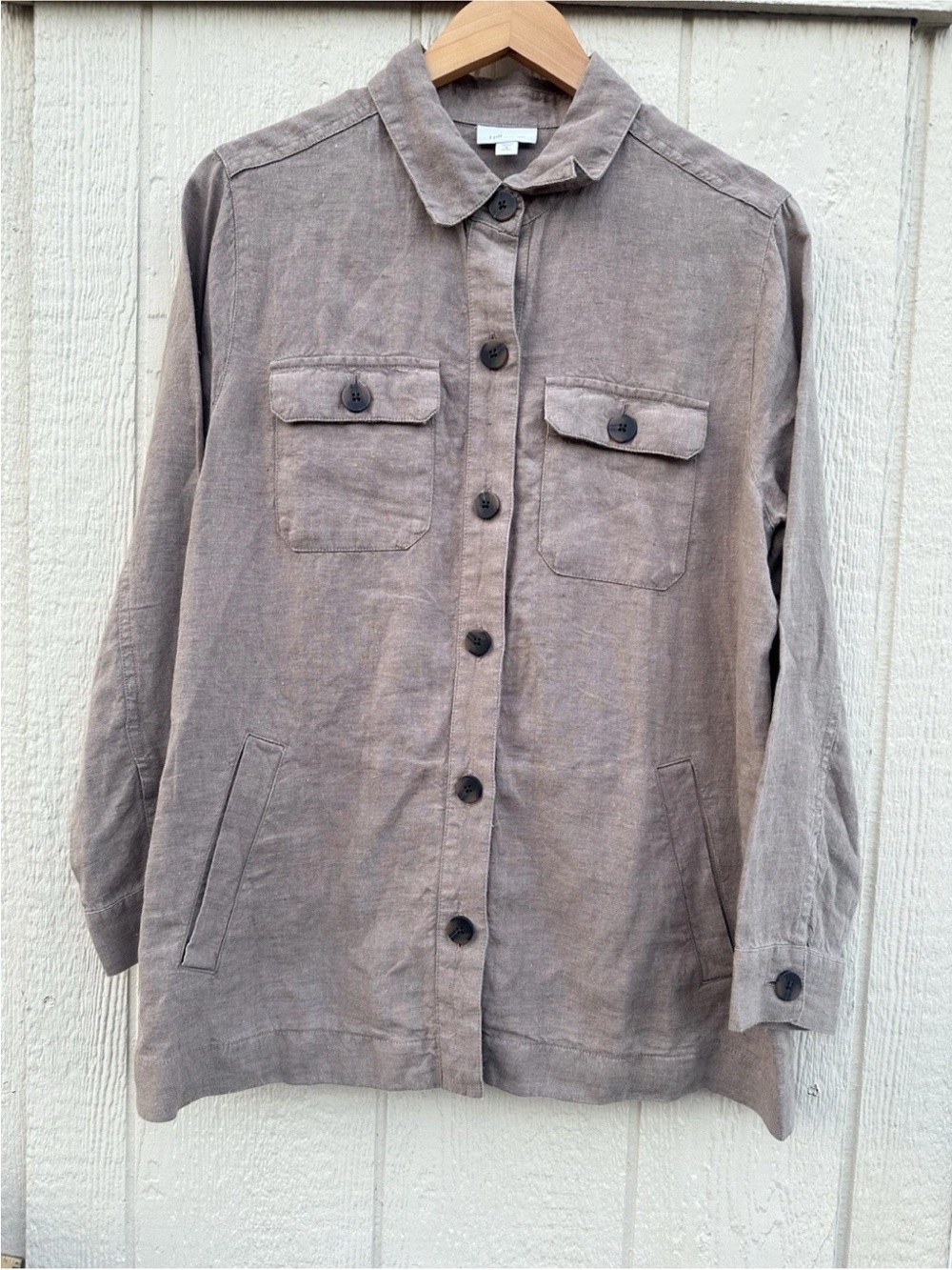 J Jill Jacket Womens M Petite Brown Love Linen Pocket Utility Button Front